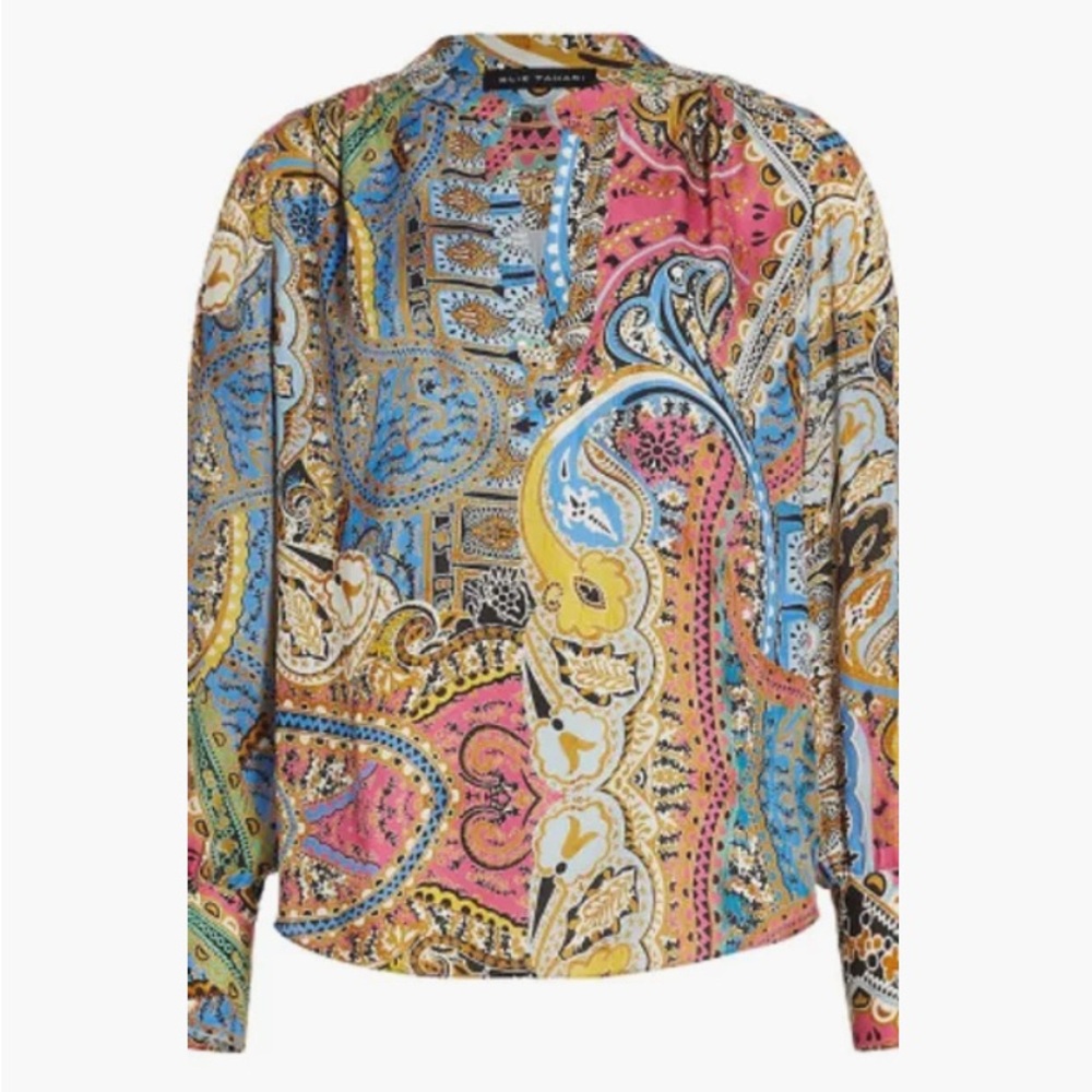 Elie Tahari Vibrant Women’s XL Silk Calypso Print Paisley The Lara Blouse. NWT